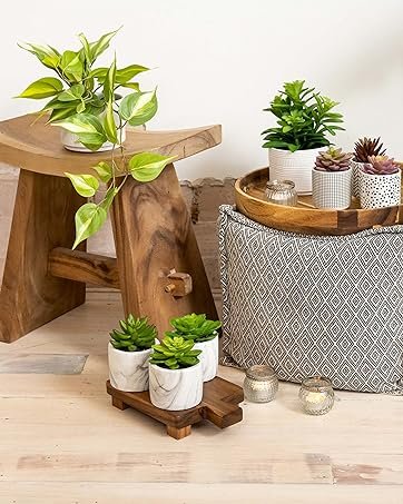 Artificial Plant for Desk Decor | 15.5" Fake Plant with Stand | Faux Plant Indoor | Desktop Plant | Fiddle Leaf Faux Plant for Tabletop | Small Artificial Plant Indoor