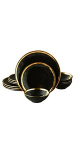 Matte Black Porcelain Dinnerware Set 12 Piece Service for 4