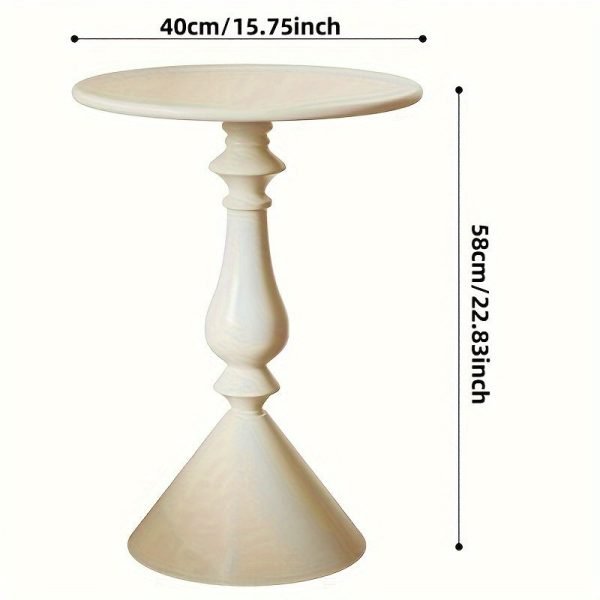 European Style Metal Pedestal Side Table - Space Saving, Non-Slip, Anti-Scratch Cream Round Table for Sofa, Bedroom Nightstand, Occasional Elegance Table - 16.54x22.83inch - No Assembly Required