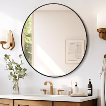 2024 New HD Eco-Friendly Round Mirror, Metal Framed Bathroom Mirror, Modern Cute Circle Mirror, Wall Mirror for Bathroom, Vanity, Living Room, Easy to Install, Matte Black (24 Inch)