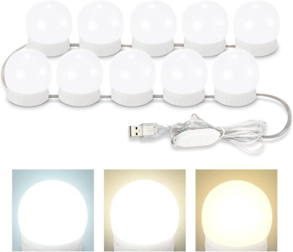 51_A1sVla5L._AC_SL1500 Consciot LED Vanity Lights For Mirror, Hollywood Style Vanity Lights With 10 Dimmable Bulbs, Adjustable Color & Brightness, USB Cable, Mirror Lights Stick on for Makeup Table Dressing Room, White