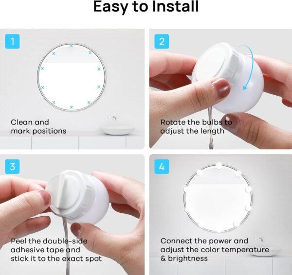 716FBCXx51L._AC_SL1500 Consciot LED Vanity Lights For Mirror, Hollywood Style Vanity Lights With 10 Dimmable Bulbs, Adjustable Color & Brightness, USB Cable, Mirror Lights Stick on for Makeup Table Dressing Room, White