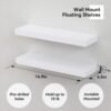 14.9 in White Floating Shelves Set of 2, Wall Mounted Small Shelves, Modern Hanging Shelf for Wall Decor, Display Wall Storage Shelves for Living Room, Bedroom, Bathroom, Kitchen - White
