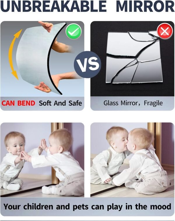 Wall Mirrors for Bedroom Door,Unbreakable Full Length Wall Mirror Tiles,shatterproof Mirror for Kids 4 Pack 10" x10,Workout for Home Gym Body,Closet Mirror Wall,Home Gym Mirror