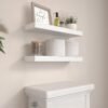 14.9 in White Floating Shelves Set of 2, Wall Mounted Small Shelves, Modern Hanging Shelf for Wall Decor, Display Wall Storage Shelves for Living Room, Bedroom, Bathroom, Kitchen - White