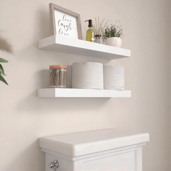 14.9 in White Floating Shelves Set of 2, Wall Mounted Small Shelves, Modern Hanging Shelf for Wall Decor, Display Wall Storage Shelves for Living Room, Bedroom, Bathroom, Kitchen - White