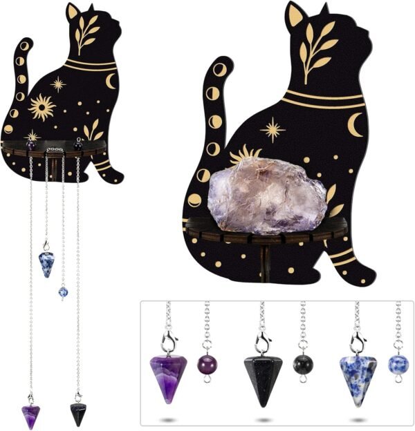 71s1jvoG3OL._AC_SL1500 Cute Wall Shelf Wooden Crystal Shelf with 3 Crystals Stones Wall Mounted Crystal Display Shelf Decorative Crystal Wall Shelf Crystal Organizer Floating Shelves for Living Room Bathroom Decor (Cat)