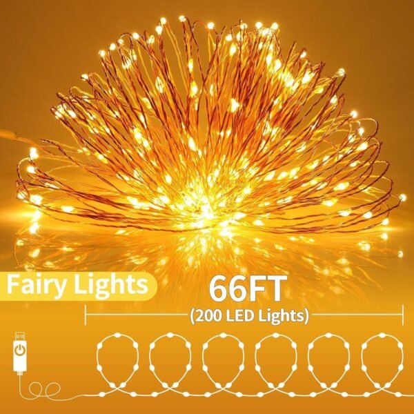 2 Pack USB Fairy Lights Plug in [Each 66 ft 200 LED] Twinkle String Lights with Remote and Timer 8 Modes Copper Wire Mini Starry Lights for DIY Christmas Wedding Party Bedroom Decorations, Warm White