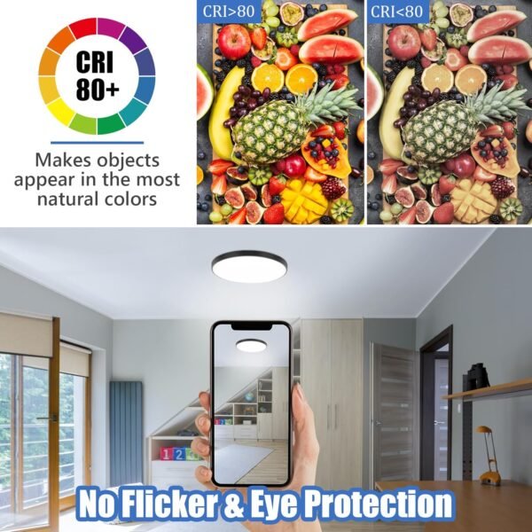 812zhBF8R7L._AC_SL1500 24W Led Ceiling Light, 12 Inch Flush Mount Ceiling Light, 6500K Super Bright Light Fixture with 3000 Lumens for Bedroom, Living Room, Hallway, Dining Room, Study Room(White)