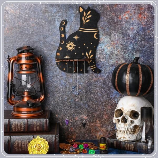 91ClyZqB-GL._AC_SL1500 Cute Wall Shelf Wooden Crystal Shelf with 3 Crystals Stones Wall Mounted Crystal Display Shelf Decorative Crystal Wall Shelf Crystal Organizer Floating Shelves for Living Room Bathroom Decor (Cat)